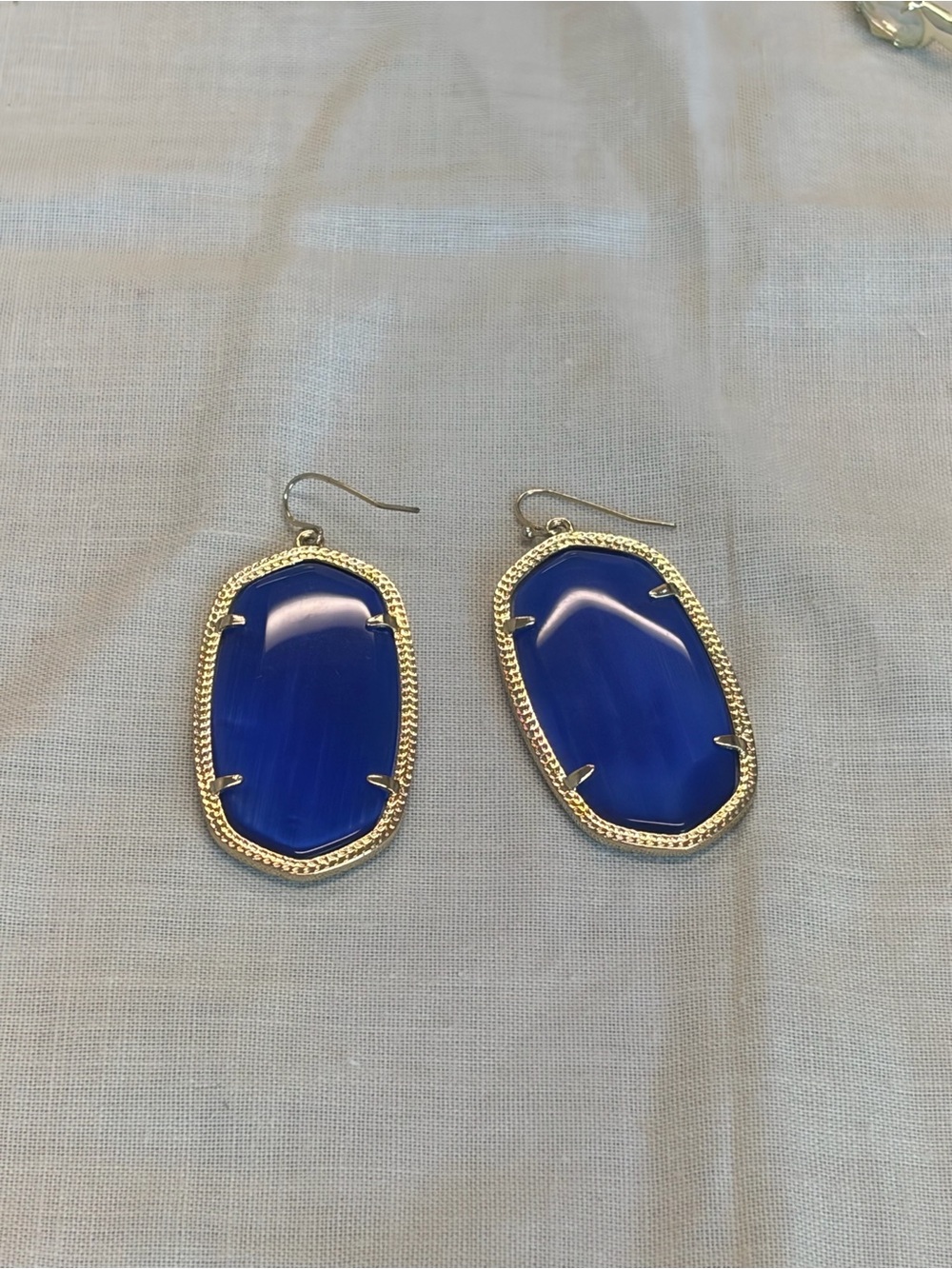 Kendra Scott Danielle Blue Stone Gold-Trim Drop Earrings - Picture 5 of 6